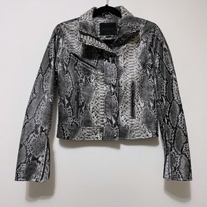 Blank NYC Gray Black Snake Skin Pattern Faux Leather Motorcycle Jacket Womens S